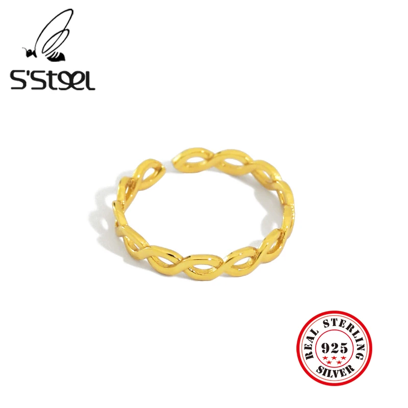 S'STEEL Geometrijske Obroči Sterling Srebro 925 Za Ženske korejski Minimalističen Zlato Ročno Odpiranje Obroč Anillos De Plata Nakit