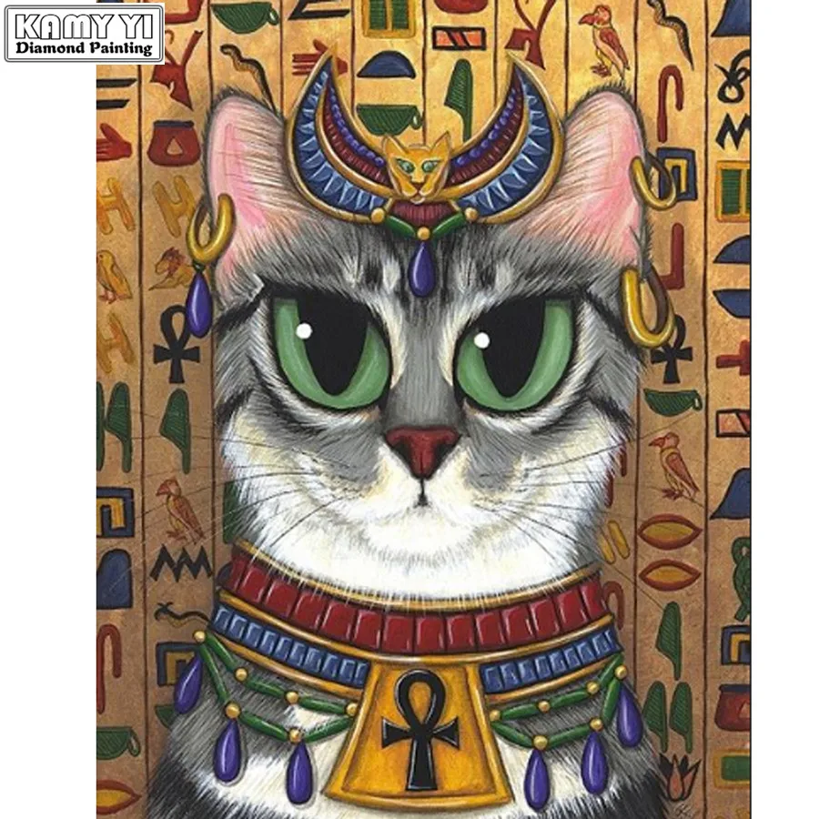Stari Egipčanski Bog Mačka,Polno SquareRound Vaja 5D DIY Diamond Slikarstvo Egipt 3D Vezenje Mozaik Navzkrižno Šiv Doma Dekor