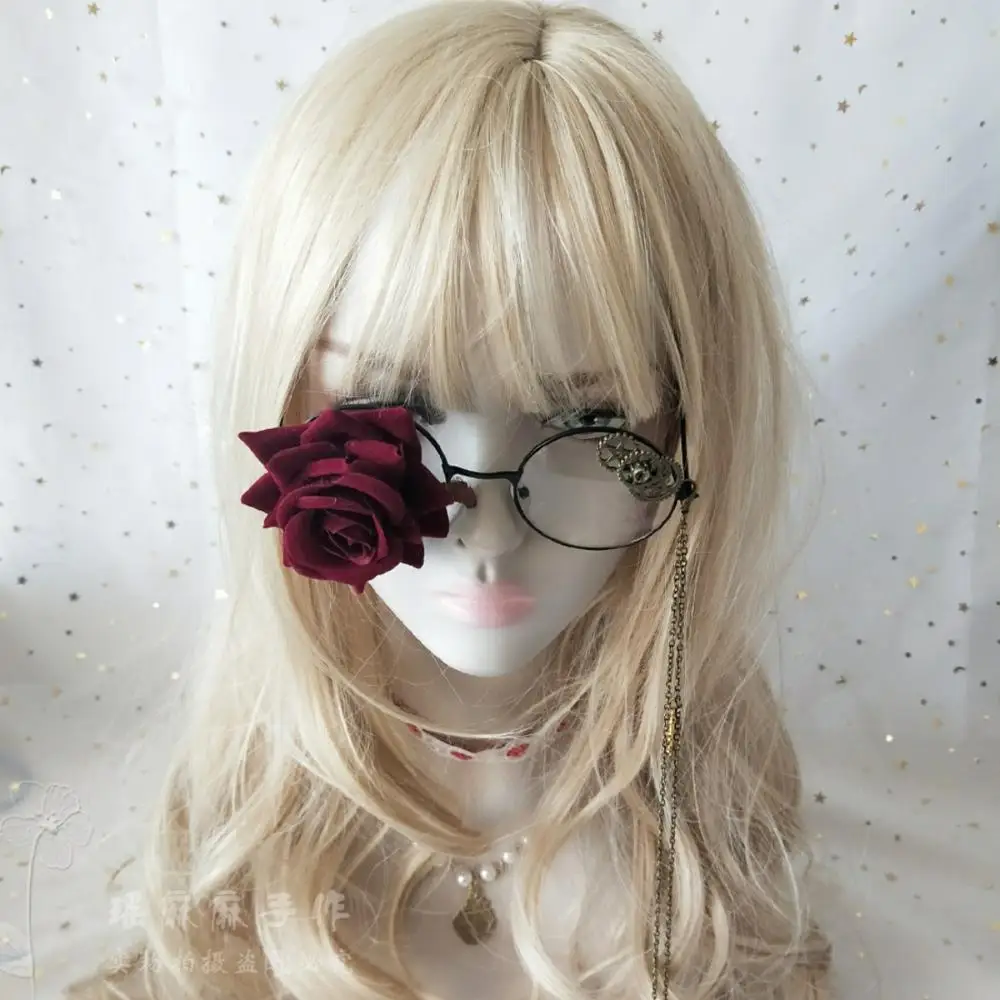 Steampunk Krog Okvir Ravno Lahka Očala Gothic Lolita Punk Mehko Dekle Letnik Harajuku Rose Prestavi Verige Očala Cosplay gay rekviziti