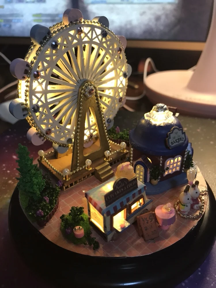 Stekleni Prah Žogo DIY Lutka Hiša Ferris Wheel Lesene Park Mini Doma Skupščine Lutke Ročno Zabaviščni Park Stavba Kit