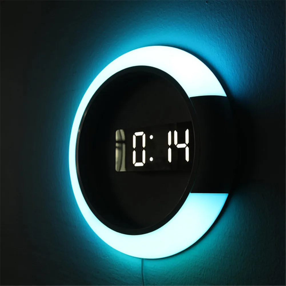 Stenska Ura LED Ogledalo Večnamensko Svetlobe Budilka Z Prikaz Temperature Prstan Oblikovani Okraski Ura
