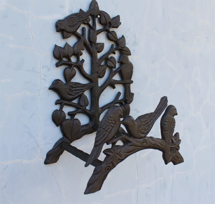 Stenske Litega Železa Vrtno Cev Obešalnik Rack z Ptica in Drevo Ornament Veje Design
