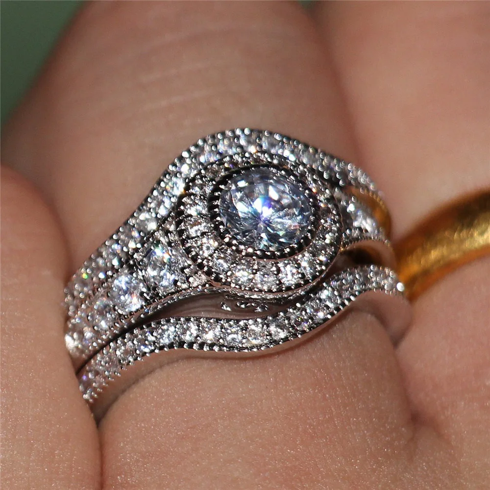 Sterling Srebro 925 Diamond Ring set za Ženske Srebrni Poročni Prstani set Napolni Ženska Nekaj nakita Poroko Diamant Ogrlice