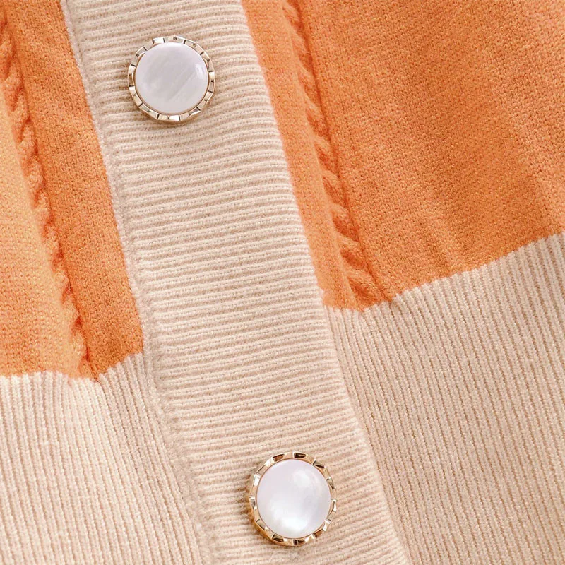 Stitched Proti-vrat Enotni-zapenjanje Dolgo sleeved Wild Orange Plesti Elegantna ženska Jopica Harajuku Srčkan Moda Divji Ženski Pulover