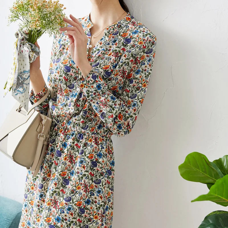 Sto - year - old francoski cvetje cvjetnim natisne svileno obleko