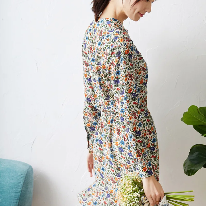 Sto - year - old francoski cvetje cvjetnim natisne svileno obleko