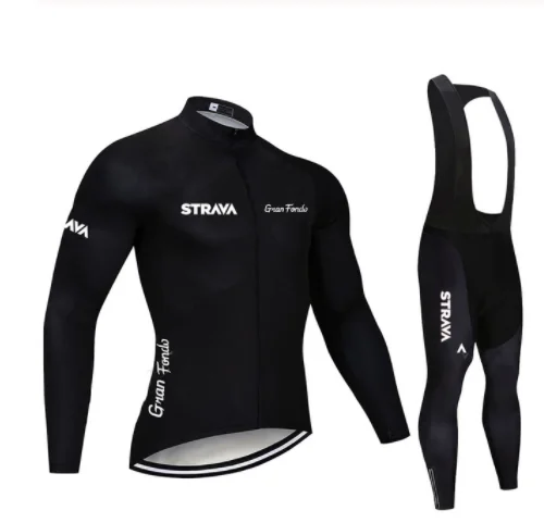 STRAVA-Ropa de Ciclismo Pro Team, Conjunto de Jersey y pantalones de babero de manga larga par hombre, uniforme par Ciclismo d