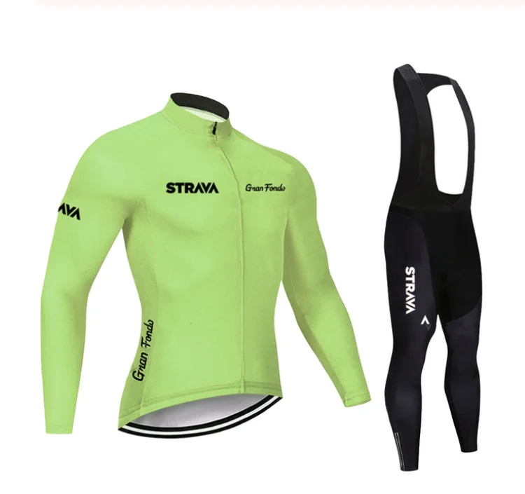 STRAVA-Ropa de Ciclismo Pro Team, Conjunto de Jersey y pantalones de babero de manga larga par hombre, uniforme par Ciclismo d
