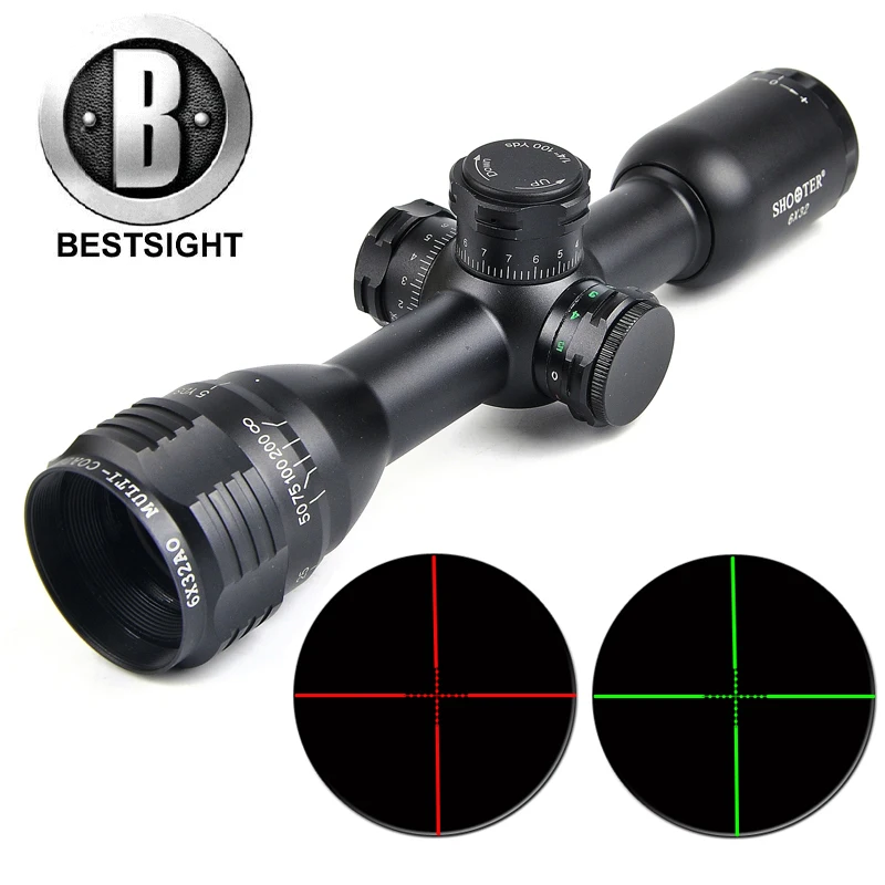 STRELEC 6X32 Kratek Optični Področji, Z Rdečo In Zeleno Osvetljen 1inchTube Mil-dot Reticle Riflescopes Za Lov Chasse