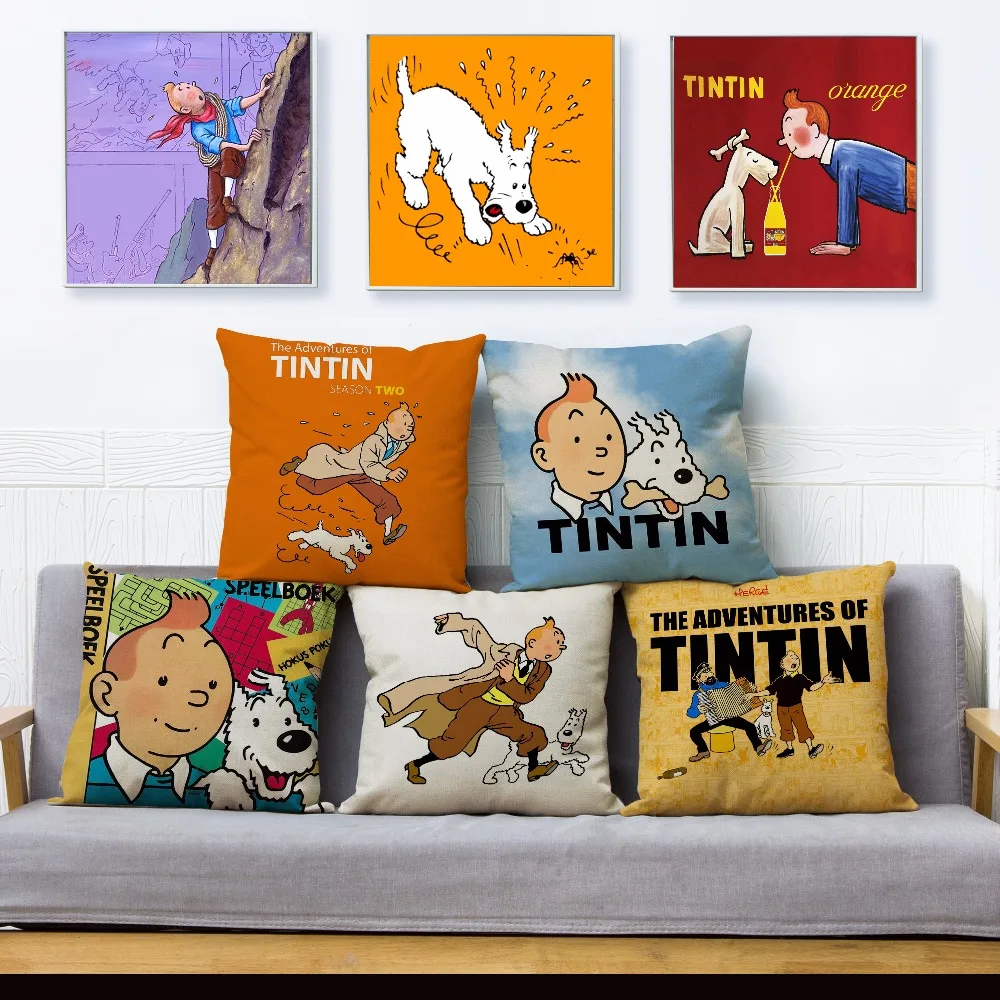 Strip Adventures Of Tintin Tiskanja Vrgel Blazino Kritje 45*45 Tekstilne Blazine Pokrov Perilo Vzglavnik Kavč Doma Dekor Blazine Primerih