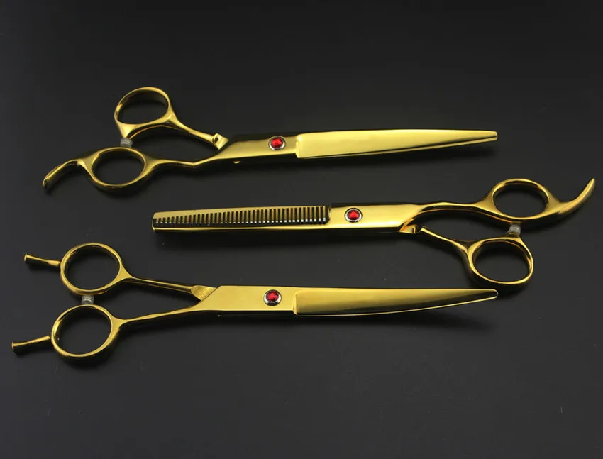 Strokovno Zlati pet 7 palčni škarje nego psa las škarje set za rezanje barber glavnik redčenje clipper frizerske škarje