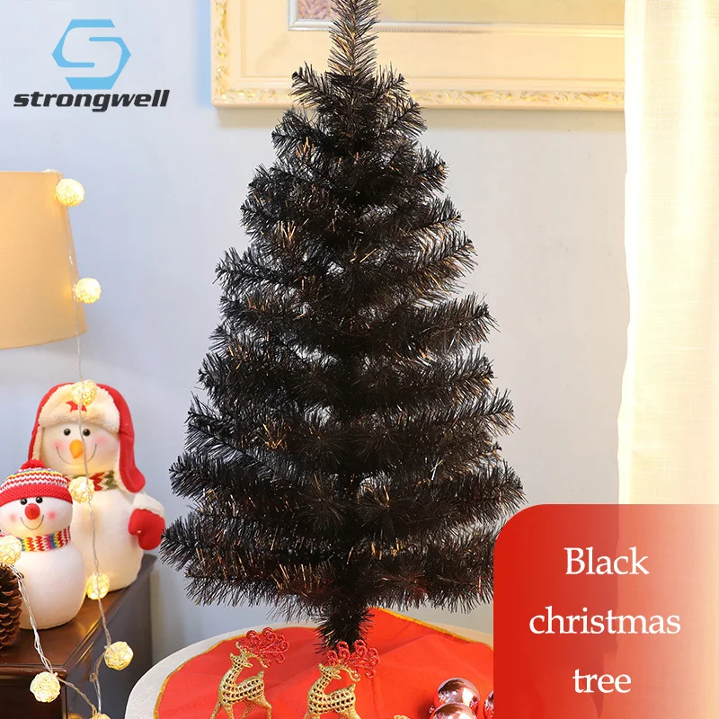 Strongwell 60/90 CM, Črna Mini Umetno Božično Drevo Okraski Družinsko Božično Dekoracijo Doma Stranka Doma Dekor Poroko
