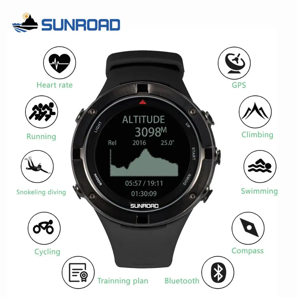 Sunroad smart GPS športni watch srčni utrip višinomer digitalno ročno uro vodo Neprepustna Usb Polnite na prostem Plavati, Teči