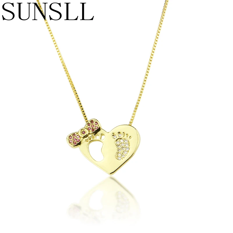 SUNSLL Moda zlata, bakrena ogrlica kubičnih cirkonij srce ogrlica za ženske /childen moda stranka, nakit, ogrlico, obesek
