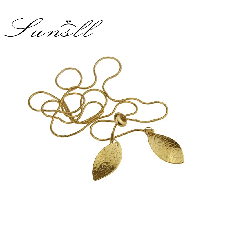 SUNSLL Novo Zlato iz nerjavečega jekla, leaf-oblikovan dolgo ogrlico lady obletnico žogo lepe preprost nakit, ogrlico, obesek darilo