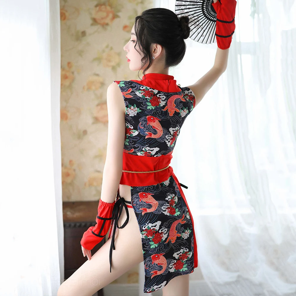 Super Seksi Japonski Kimono Obleko Gejša Perilo, Ženske Proti-vrat Sleepwear Ženske Nastavite Cvjetnim Natisne More Kratek Yukata Gejša