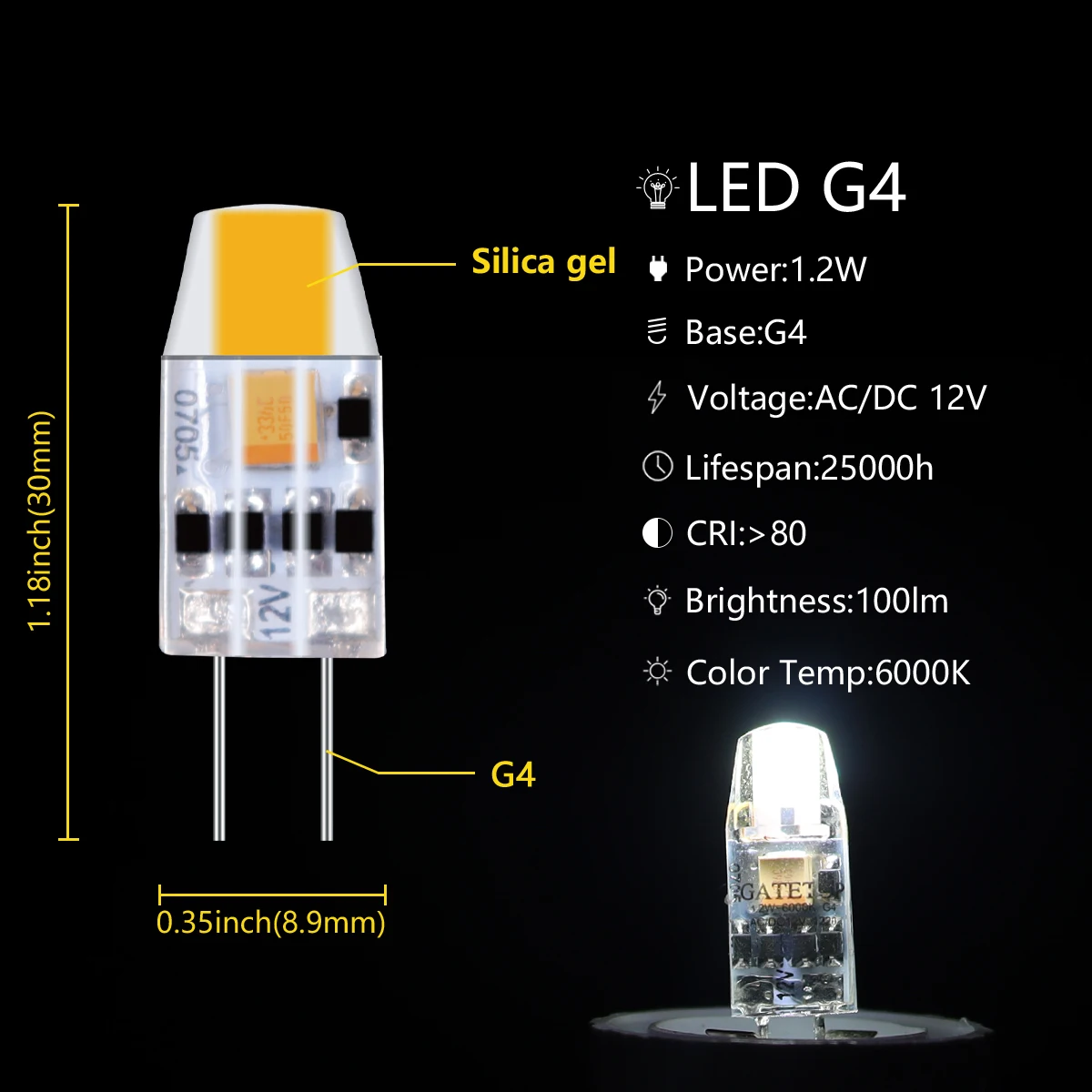 Super Svetla Lestenec G4 1,2 W silikagel 12V COB 5pcs Led Lučka Lučka