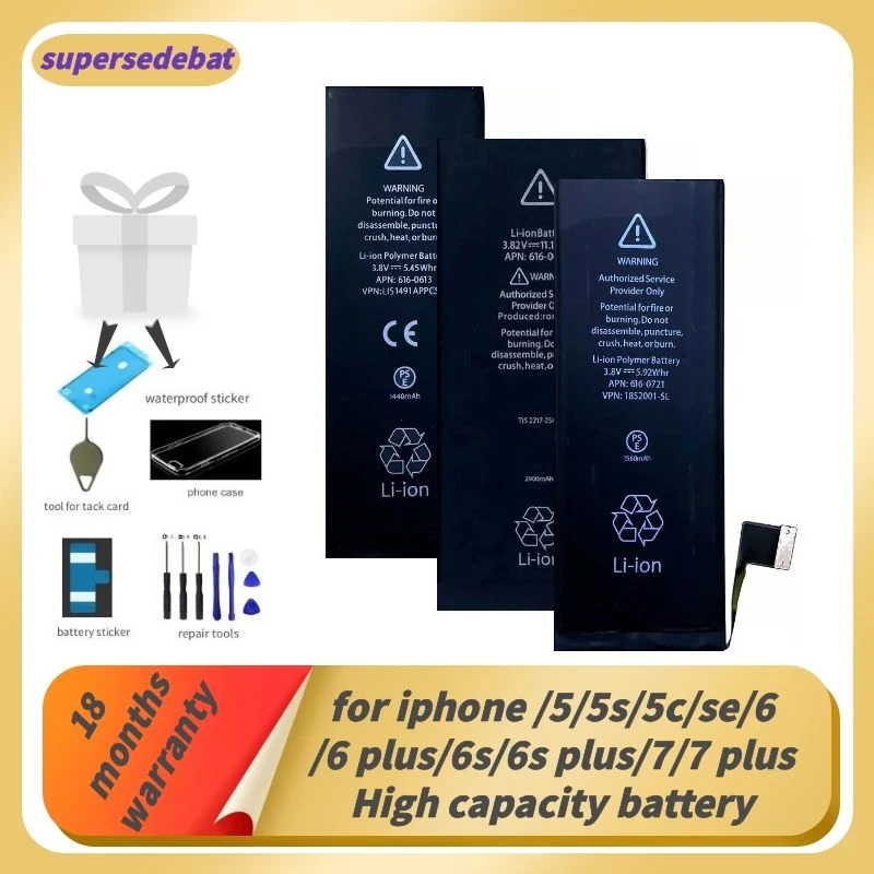 Supersedeba za Iphone 5 Baterija 0 Cikel Baterije za Iphone 7 za Iphone 5 5s 5c Se 6 6 Plus 6s Plus 7 7 Plus Bateria Mobilnikov