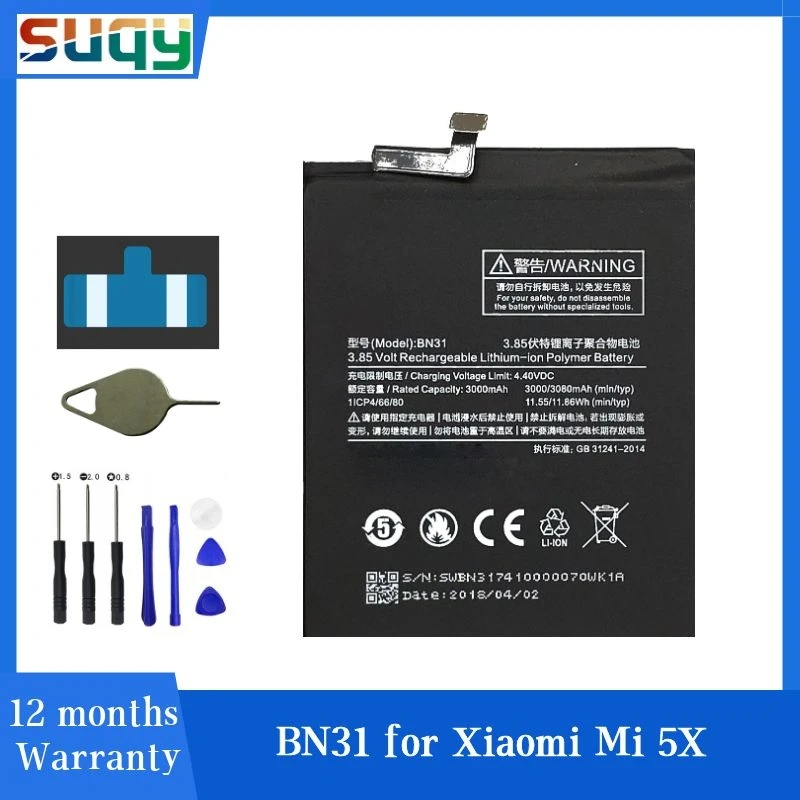 Suqy BN31 za Mi A1 Baterije Bateria za Xiaomi Mi A1 za Xiaomi Mi 5X Redmi Opomba 5A/Pro Redmi Y1 Lite S2 Baterije za ponovno Polnjenje