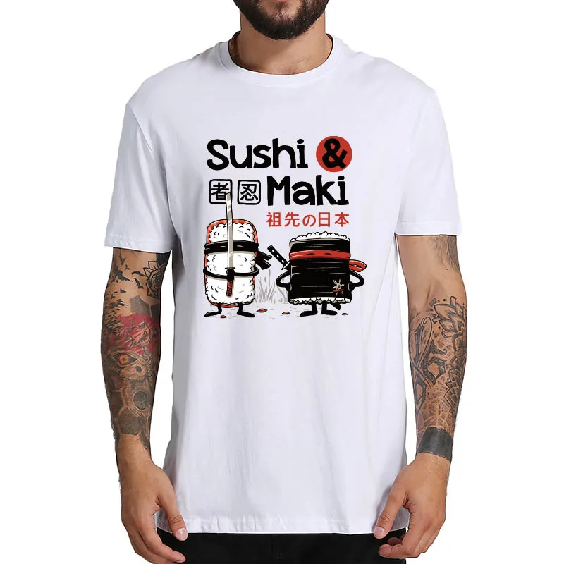 Sushi & Maki T Shirt Japonski Anime Vrhovi Kratek Rokav Bombaž O-vrat Tee Novost Srčkan Japonska Tshirt EU Velikost
