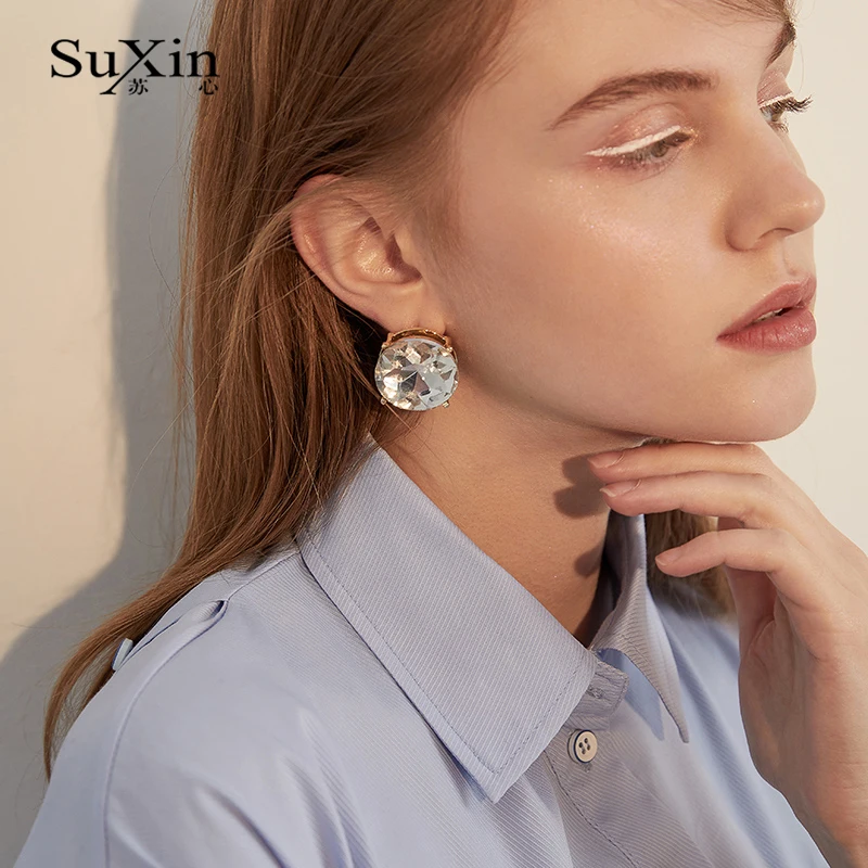 SuXin uhani 2020 nov modni preprost uhani za ženske veliki kristalni obesek, uhani nakit darilo