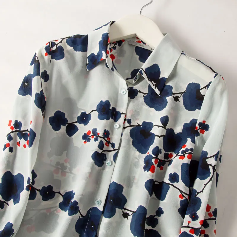SuyaDream Ženska Elegantna Bluza REALNO SVILE KREP Dolge Rokave Cvjetnim Tiskanja Bluzo majica 2021 Pomlad Majica
