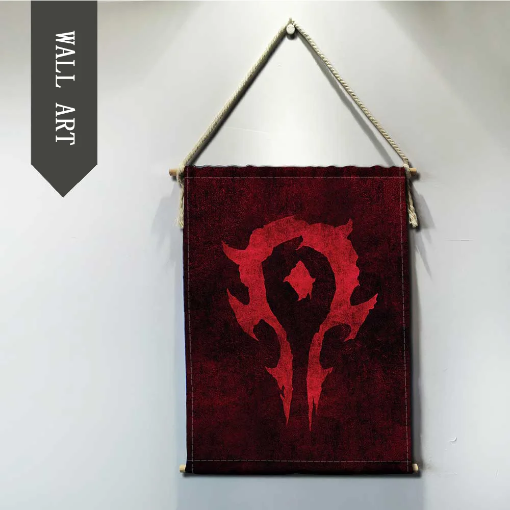 Svet Warcrafts igro Bitka zastavo, ki Visi Wall Art Plakat Sodobne Masivnega Lesa, Bombaža Niz Visi Gred Poiščite Slikarstvo