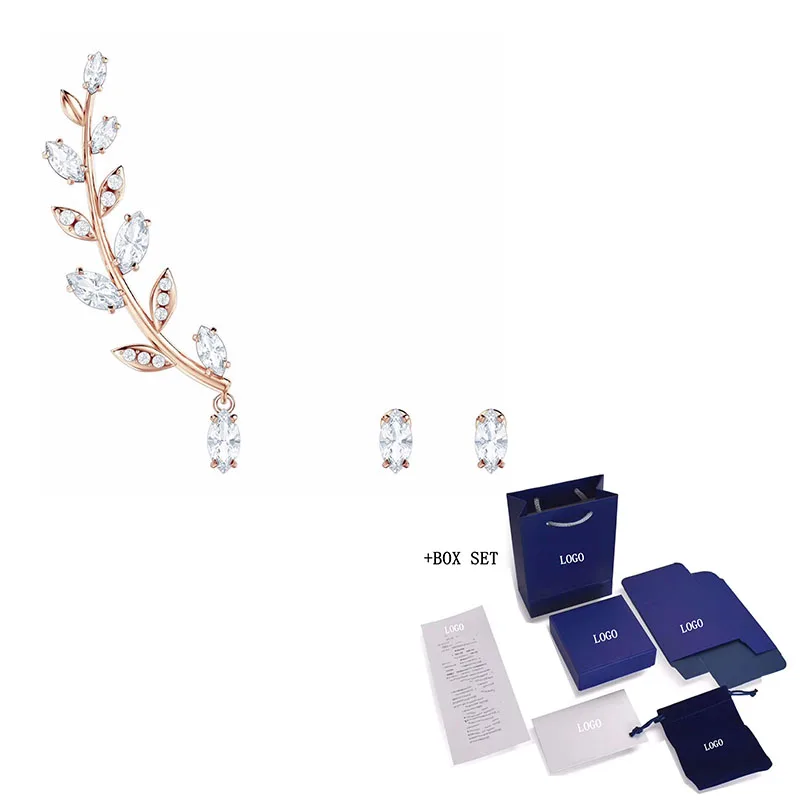 SWA 2020 Moda Classic, New MAYFLY Ženske Perforirano Uhani Rose Gold Leaf Kristali, Uhani za Ženske Elegantne Romantično Darilo
