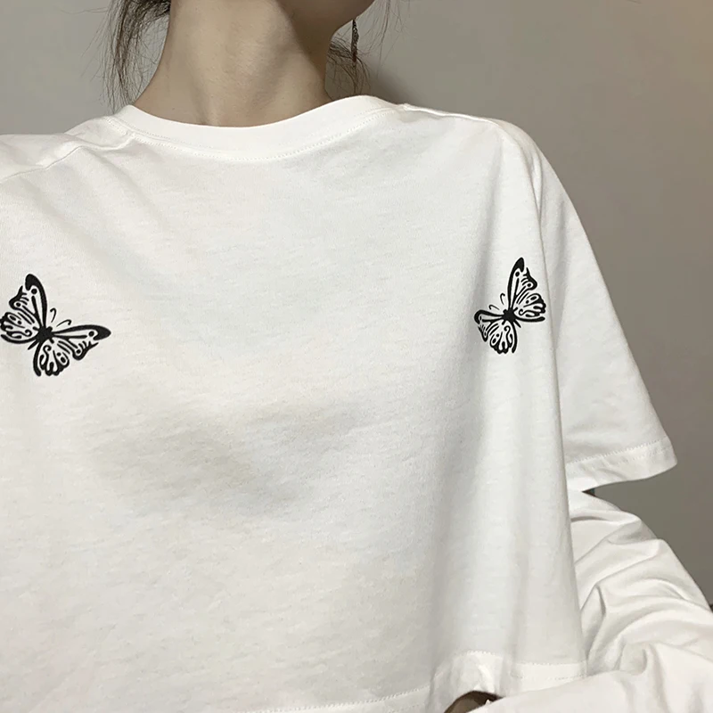 T-majice Ženske Obreži Zgoraj Izmenljive Dolg Rokav Natisnjeni Svoboden Poletje Moda Harajuku korejskem Slogu Ženska Ženska Ulične Vrhovi