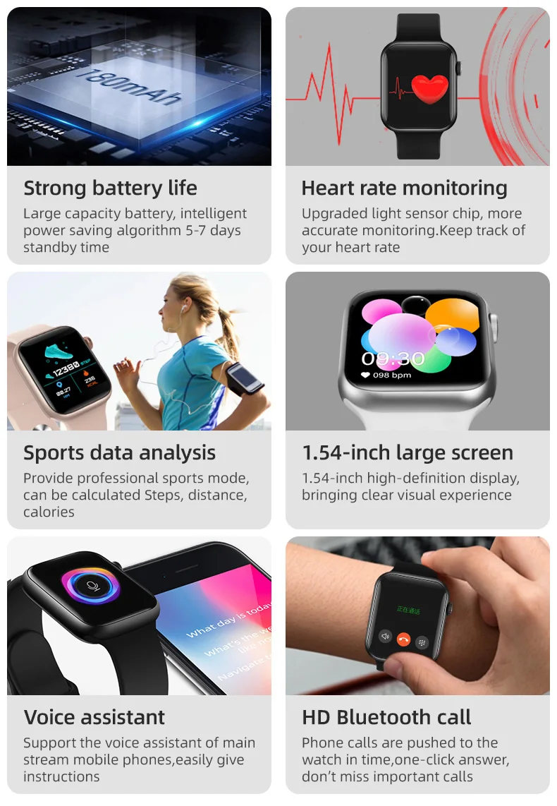 T500 Plus Pametno Gledati Moški Ženske 1.54 palčni Full, Zaslon na Dotik, Bluetooth Klic Nepremočljiva Srčni utrip Smartwatch Za Android IOS Telefon