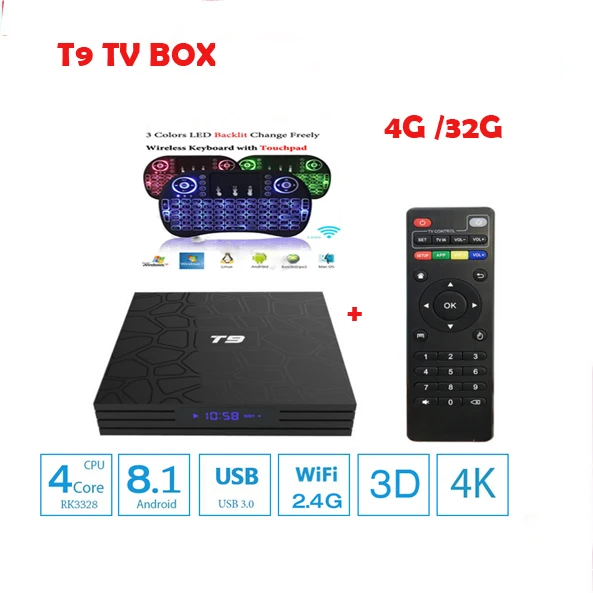 T9 tv box 20pcs android 8.1 4GB 32GB RK3328 Quad Core Bluetooth4.0 H. 265 4K Smart TV 2,4 GHz WIFI Media Player