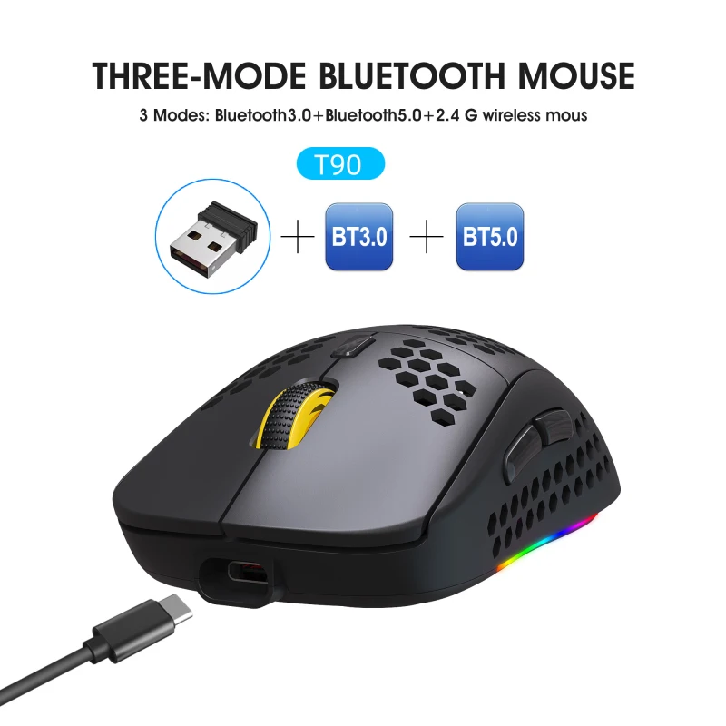 T90 2.4 G Wireless Mouse RGB Svetlobne Brezžična tehnologija Bluetooth Gaming Miška Darila Za Moške Računalnik Miške in Klaviature