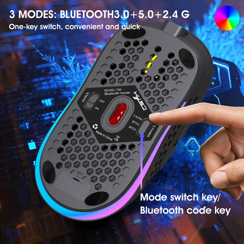 T90 2.4 G Wireless Mouse RGB Svetlobne Brezžična tehnologija Bluetooth Gaming Miška Darila Za Moške Računalnik Miške in Klaviature