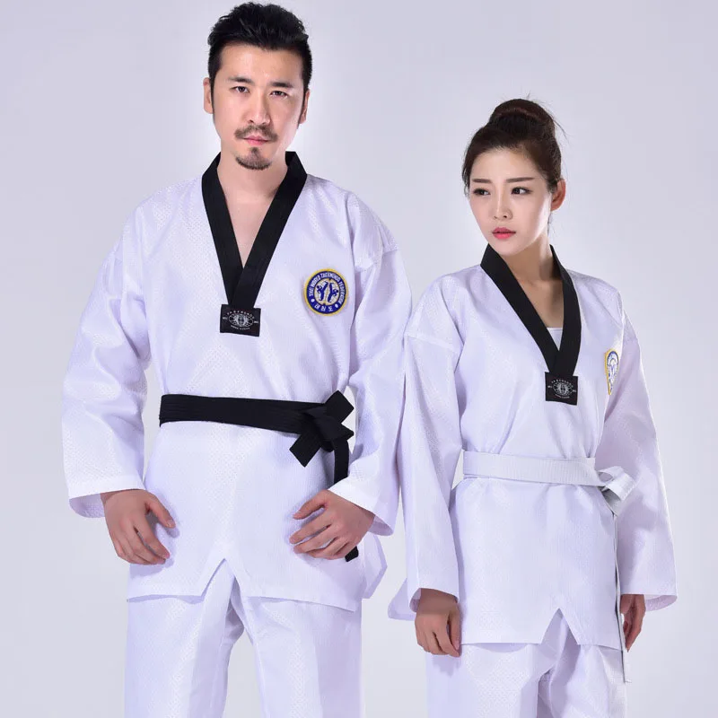 Taekwondo Enotna Oblačila Tradicionalna bela obleka za otroke, odrasle študent Taekwondo dobok Usposabljanje odobri Black Proti-Vrat oblačila F