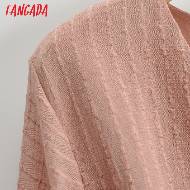Tangada Ženske Roza Ruffles francoski Stil Oblačenja s Poševnico Dolg Rokav Nazaj Zadrgo Ženske Mini Obleke Vestido 1F72