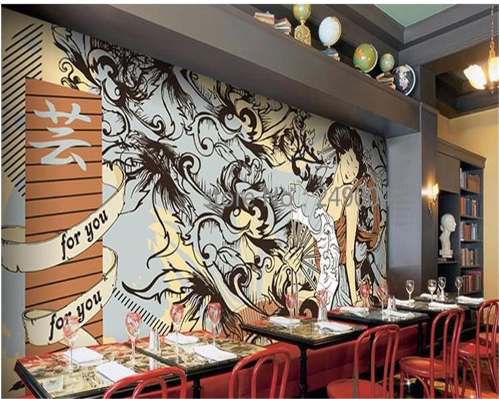 Tapete za stene, 3 d stavbe po meri velikih Japonskih ukiyo-e seksi dame jedilnici zidana ozadje Cafe ozadje Beibehang