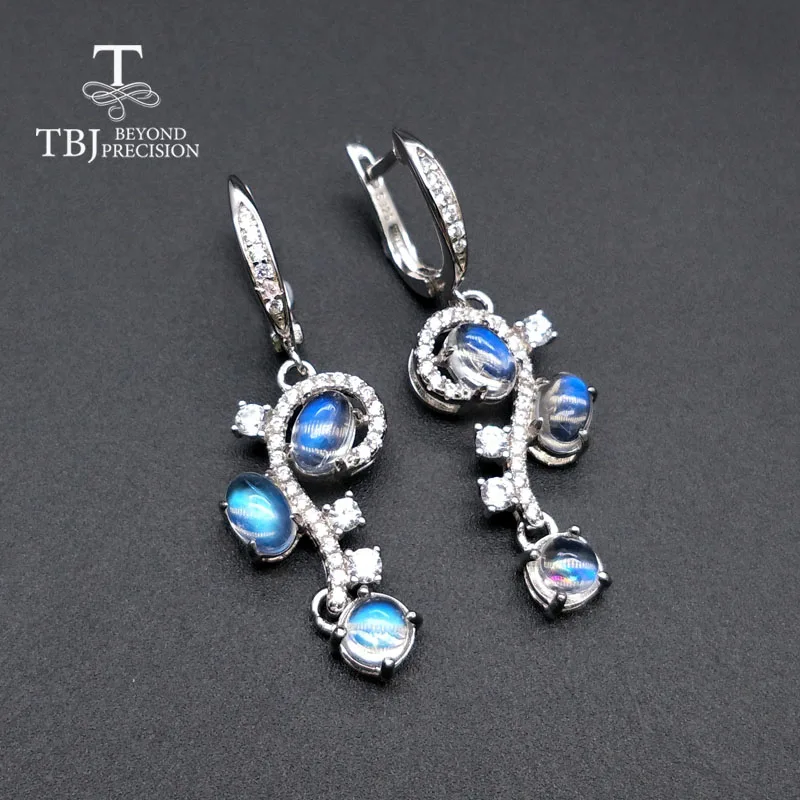 TBJ, Naravna modra moonstone gemstone cvet obliko uhane 925 sterling srebro fine nakit za ženske obletnico najboljše darilo