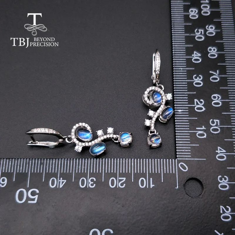 TBJ, Naravna modra moonstone gemstone cvet obliko uhane 925 sterling srebro fine nakit za ženske obletnico najboljše darilo