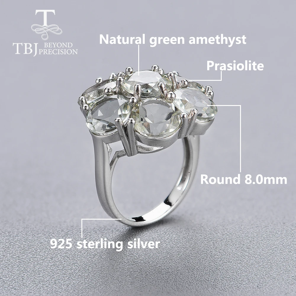 TBJ,Naravni gemstone zelena ametist obroč prasiolite obroč 925 sterling srebro fine nakit za ženske, ki vsak dan ali stranka nositi
