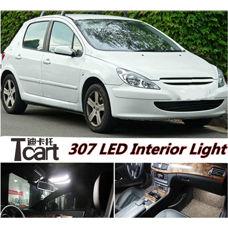 Tcart 7pcs Avto LED Notranja Luč Komplet Sprednji Prtljažnik žarnica zadnje Dome luč Zemljevid luči za Peugeot 307 pribor 2002-2011 leto