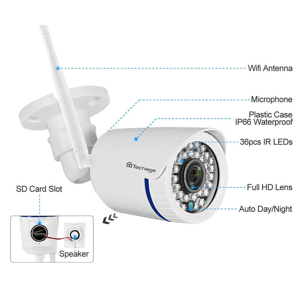 Techage ip 1080P kamera 2MP, Wifi IR Kamero Night Vision 2-Way Audio TF Kartice Snemanje Onvif Varnostni Nadzor Kamere CCTV Video