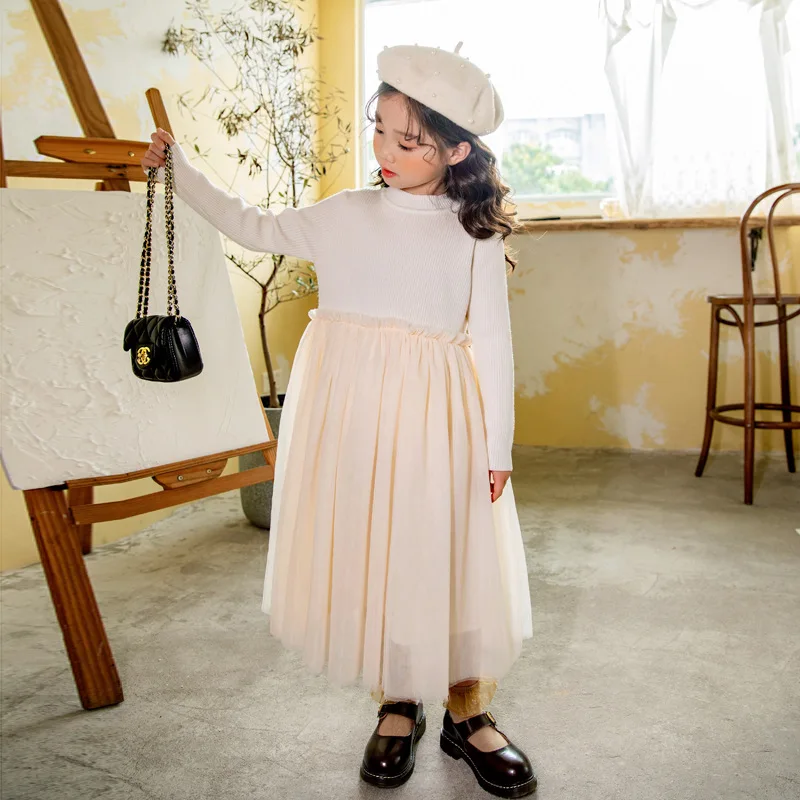 Teen Dekleta 2021 Pomlad Novo Očesa Mozaik Princesa Obleko Korejski Slog Otrok Pletenje Modnih Oblačil, Elegantno, #9265