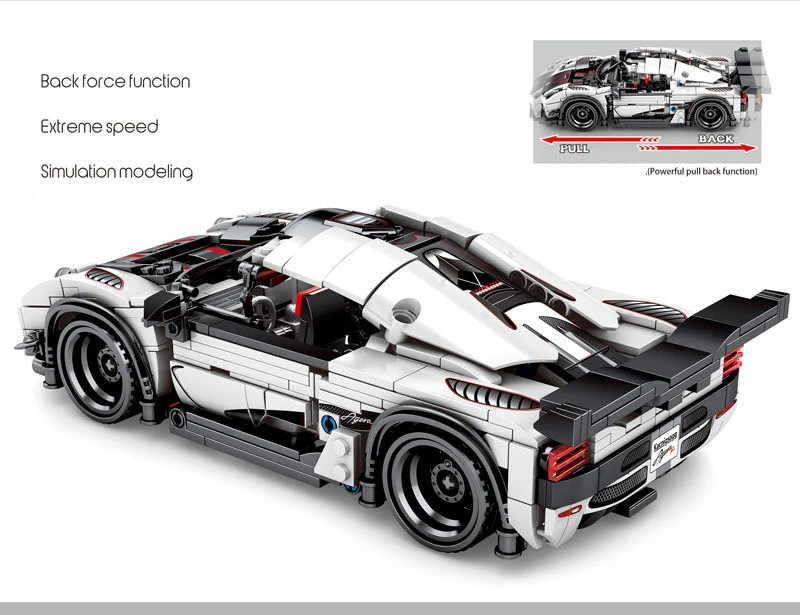 Tehnika super športni avto Koenigsegg gradnik AGERA opeke model potegnite nazaj vehicel igrače zbirka darila za fante