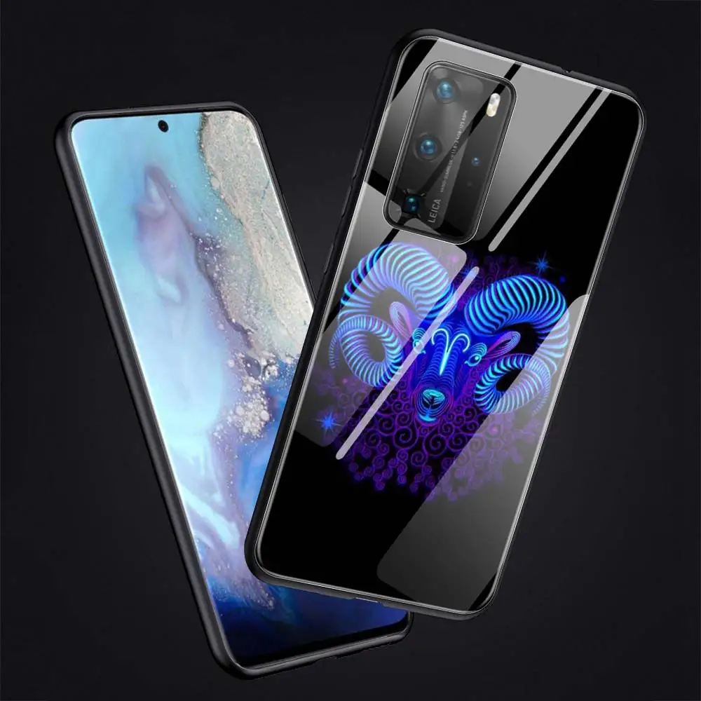 Telefon Primeru Fundas Capa za Huawei P20 P30 Lite P40 Pro P40 Pro+ P Smart Pro 2019 Kaljeno Steklo Pokrova Znakov Zodiaka