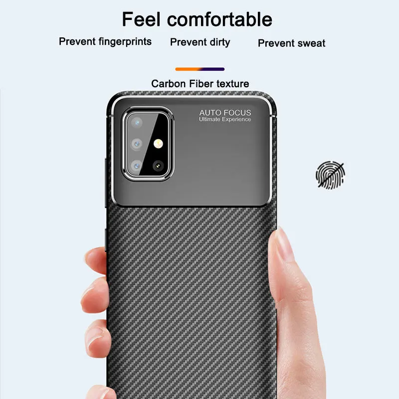 Telefon Primeru za Samsung Galaxy A51 A71 Primeru Zajema Luksuzni Ogljikovih Vlaken Mehko TPU Silikon Shockproof Ohišje za Samsung A51 Fundas