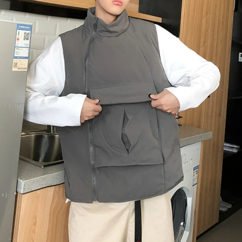 Telovniki Moških Trdna brez Rokavov Turtleneck Toplo Tovora Majice Velik žep korejski Ulzzang Plus velikosti 2XL Svoboden Prosti čas, Moda Coats