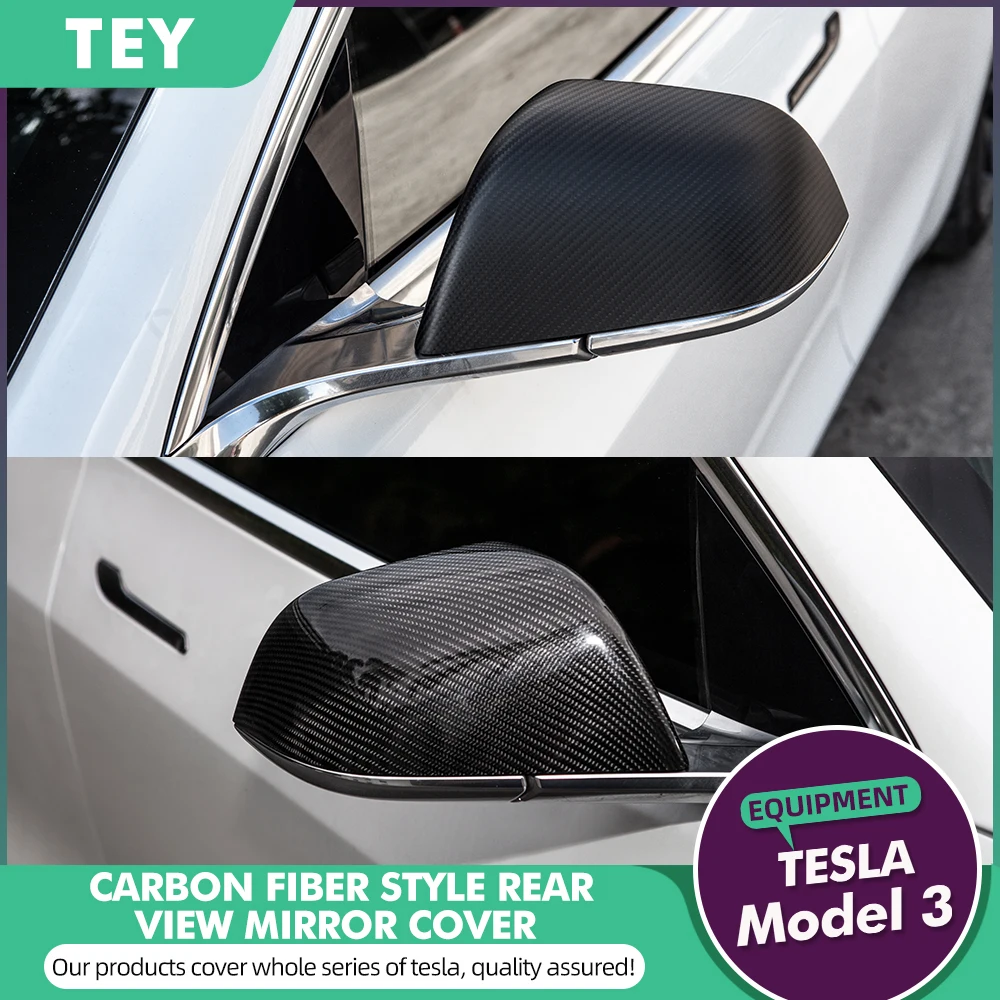 TEY 2PCS/SET Ogljikovih Vlaken avto ogledala pokrov za 2017-2020 Tesla Model3 Strani Ogledalo Kritje Skp Ogljikovih Vlaken Model Treh Dodatki