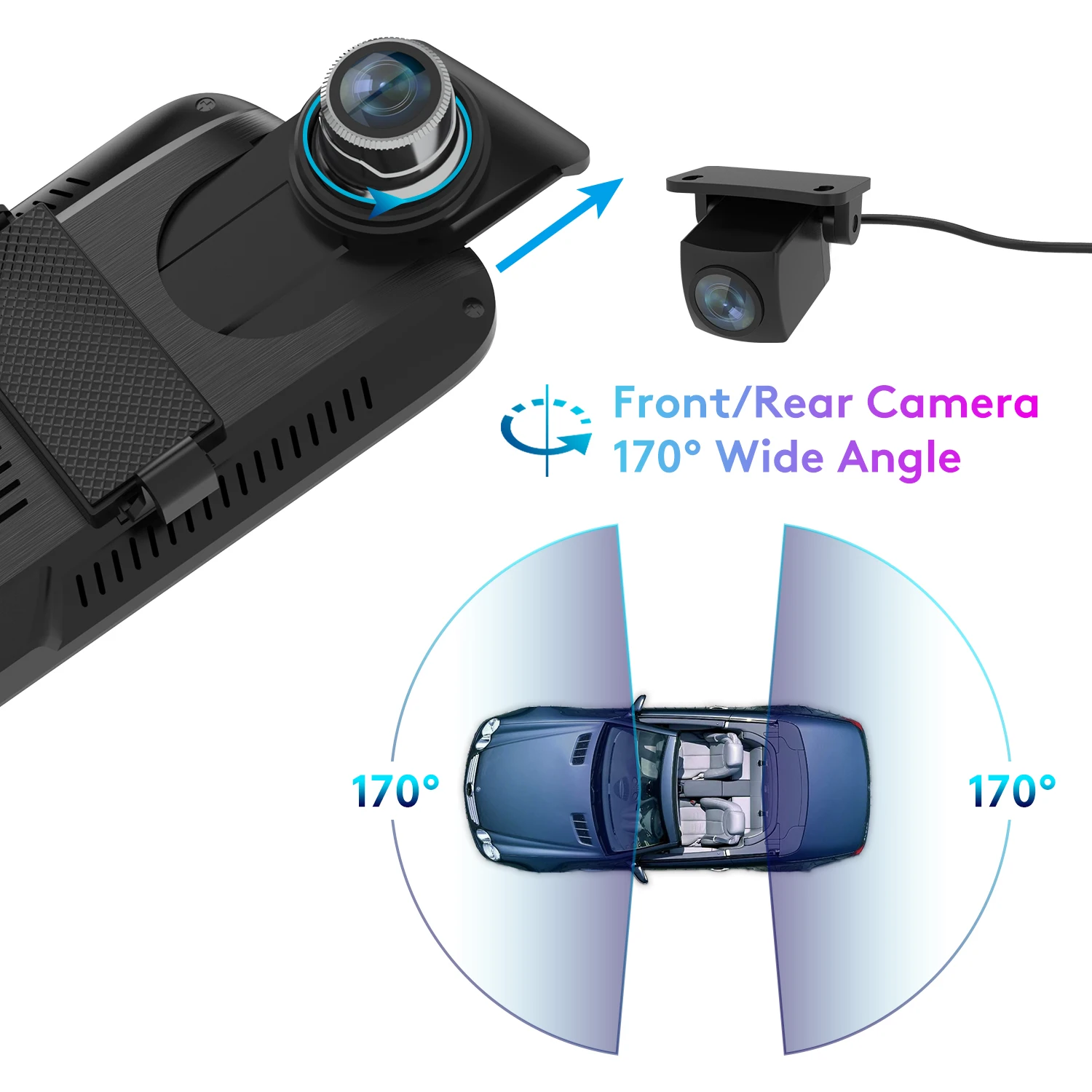 ThiEYE CarView 2 Avto DVR Kamera 10-palčni Zaslon na Dotik Polno HD1080P Video Snemalnik z 720P Dual Objektiv Rearview Mirror Dash Fotoaparat