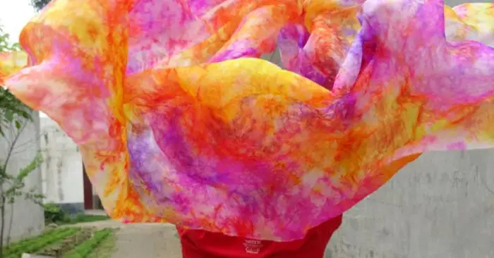 Tie Dye Cvetlični Ples Trebuh Svileno Tančico Bellydance Kostum Opremo 250*114 cm Pisane Strani Šal Baby Roza, Vijolična Brezplačna Dostava