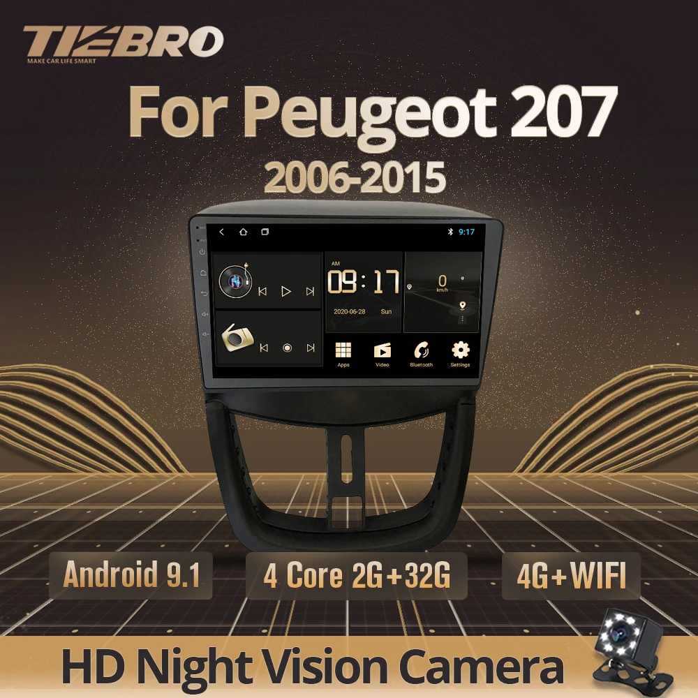 TIEBRO IPS 2Din Android 9.0 avtoradia Za Peugeot 207 2006-Stereo Multimedijski Predvajalnik Videa, GPS Navigacijo Trak, DVD Snemalnik